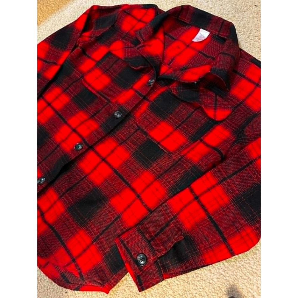 No Boundaries‎ Red Black Buffalo Plaid Shacket Flannel Shirt Jacket Large 11-13
